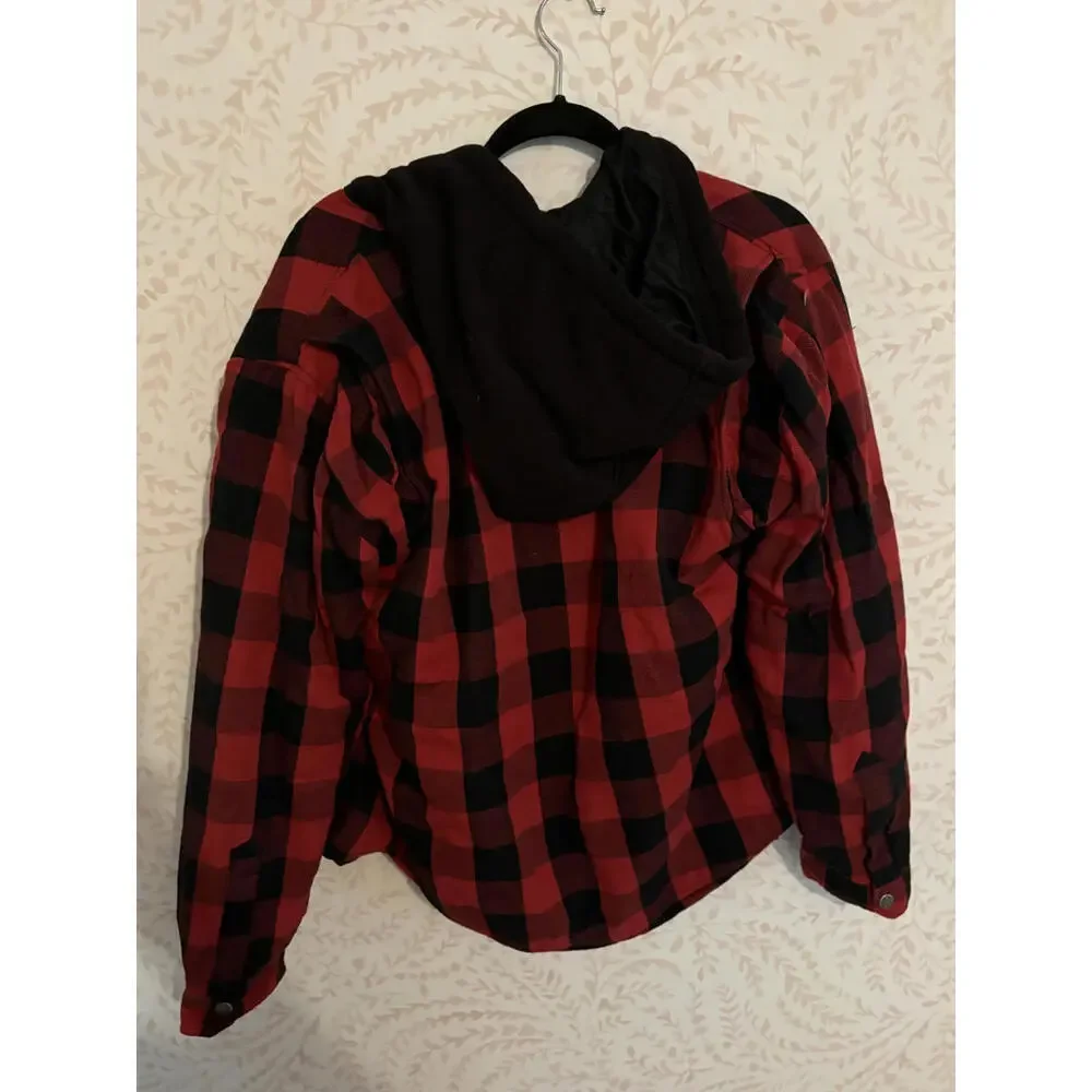 Road Armor by Skull Riderz Red Checkered Flannel Hoodie Shirt - Picture 5 of 8